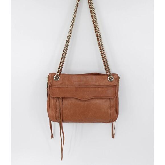 Rebecca Minkoff Swing Shoulder Bag Brown Leather Chain Strap Convertible Tassels - Picture 2 of 16